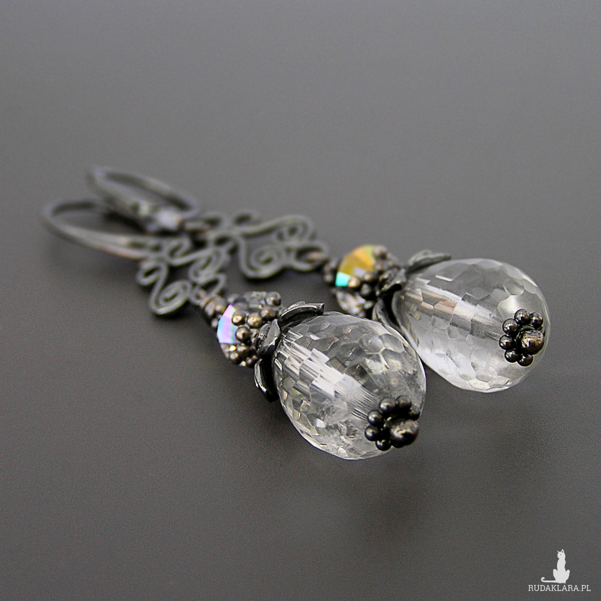 Anna Karenina – kolczyki z kroplami kwarcu, srebro