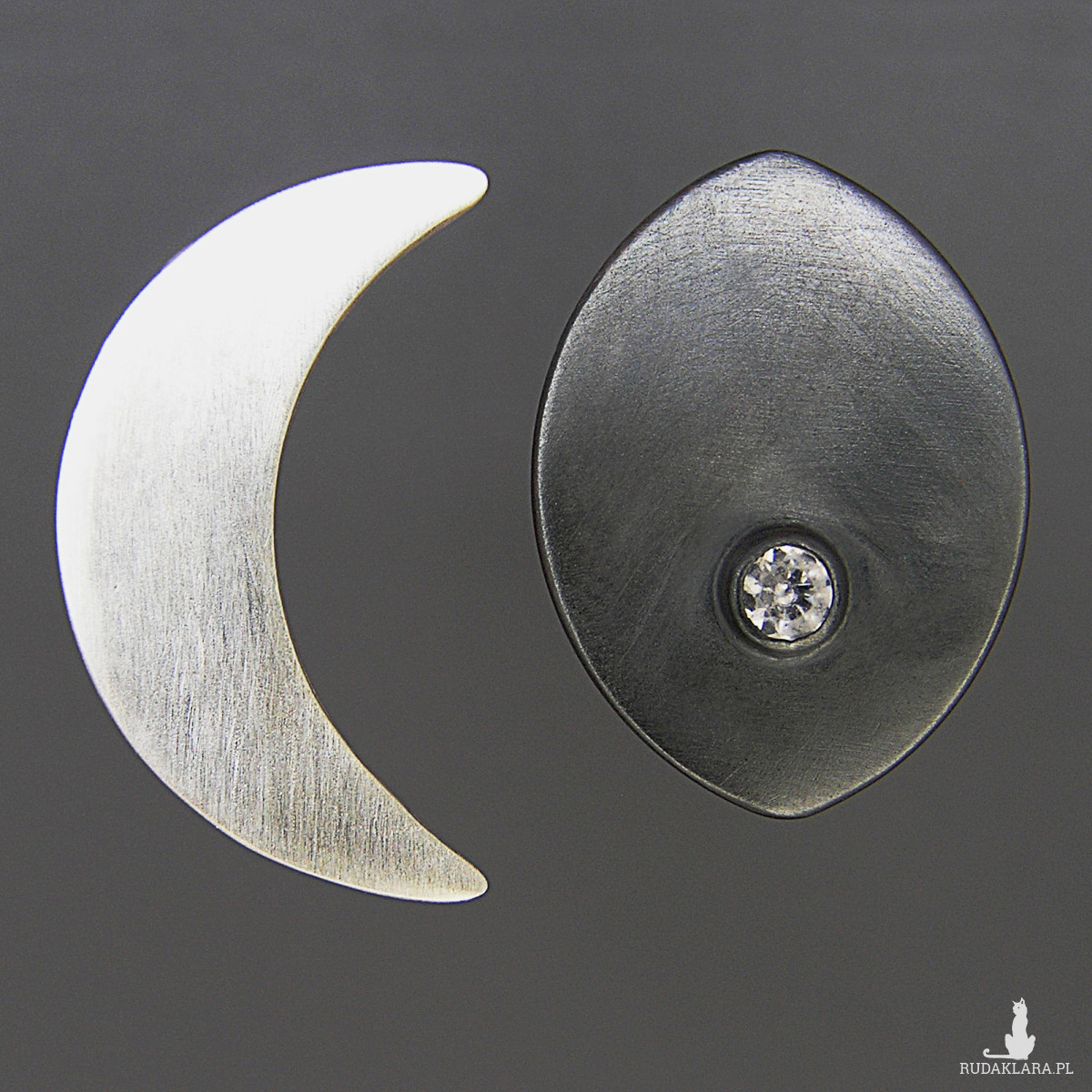 Księżyc i gwiazdy, asymetryczne kolczyki, srebro 925, cyrkonia