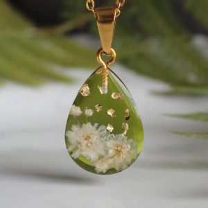 Złota łezka zawieszka złoty wisiorek kwiat naszyjnik żywica z żywicy suszone kwiaty z kwiatami naturalne żywe kwiaty łezka butelkowa