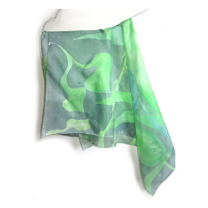 Duża Zielona Roślinna jedwabna malowana chusta