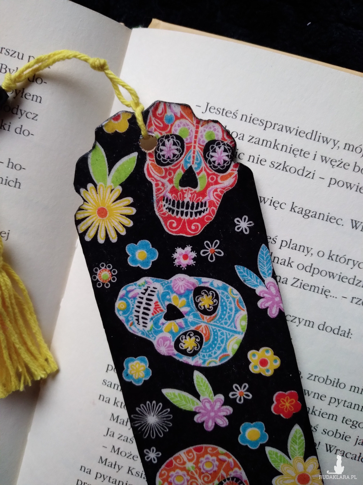 Drewniana Zakładka do książki kolorowe meksykańskie czaszki klimat Meksyku decoupage