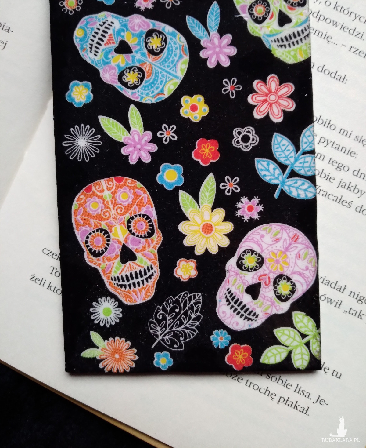 Drewniana Zawieszka Zakładka XL do książki kolorowe meksykańskie czaszki klimat Meksyku decoupage