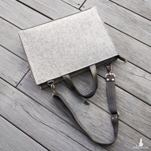 Torba na laptop - szary filc - skórzane uchwyty - torba na laptop