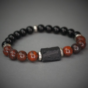 Bransoletka ochronna z turmalinem onyksem  i jaspisem mahoniowym.