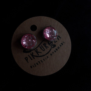 Kolczyki różowe z żywicy okrągłe brokatowe