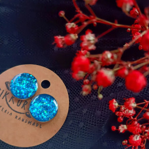 Duże kolczyki brokatowe niebieskie okrągłe holo