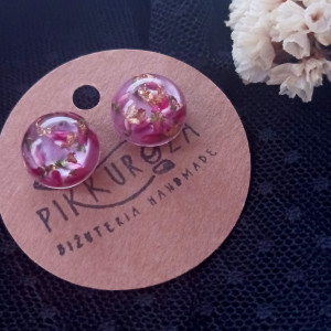 Różowe kolczyki wkrętki z wrzoścem, kolczyki z prawdziwymi kwiatami