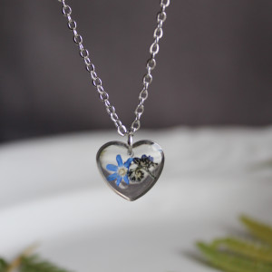 Srebrna zawieszka srebrny wisiorek kwiat naszyjnik żywica z żywicy suszone kwiaty z kwiatami naturalne żywe kwiaty zielona żywica epoksydowa