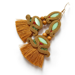 KOLCZYKI SUTASZ BOHO piasek z turkusem