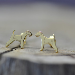 Foksterier szorstkowłosy - kolczyki sztyfty, srebro 925 pozłacane