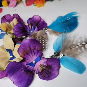 Kolczyki etno boho kwiaty pióra długie