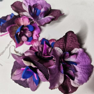 Kolczyki etno boho kwiaty fiolet długie