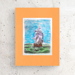 retro plakat A3, retro grafika na ścianę, 30x40 plakat vintage, statek plakat, żeglarska dekoracja do domu, żagle plakat, marynistyczny obrazek 30x40