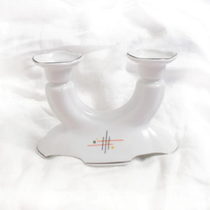 vintage ceramika prl, prl świecznik retro, ceramiczny świecznik, prl ceramika, lubiana świecznik, biały świecznik na dwie świeczki, mały świecznik na stół