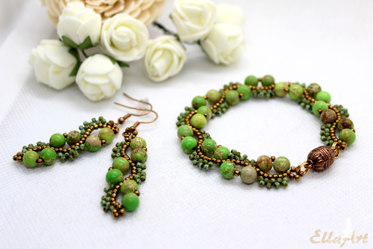 komplet biżuterii z jaspisu cesarskiego zielony