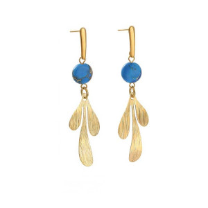 Złociste kolczyki z błękitnymi jaspisami cesarskimi c1012