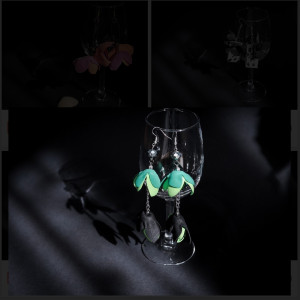 Kolczyki czarno zielone  kwiaty