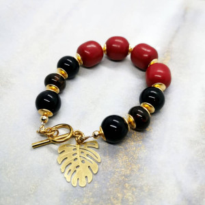 Bransoletka z czerwono czarnymi kamieniami c934