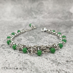 Bransoleta chainmaille - jadeit zielony i stal