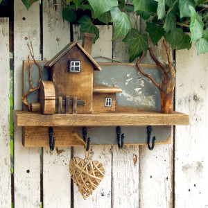 Drewniany wieszak z półką - Polna Droga II