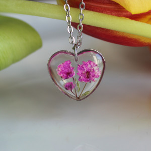 Srebrna zawieszka srebrny wisiorek kwiat naszyjnik żywica z żywicy kwiaty serce serduszko