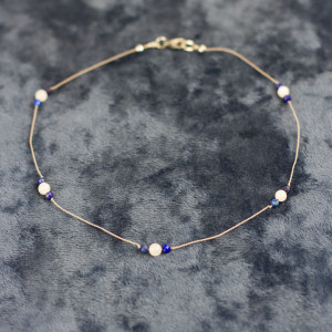 choker na nici jedwabnej z lapisem lazuli i amazonitem