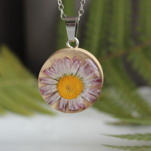 Srebrna zawieszka srebrny wisiorek kwiat naszyjnik żywica z żywicy suszone kwiaty z kwiatami naturalne żywe kwiaty żywica epoksydowa stokrotka