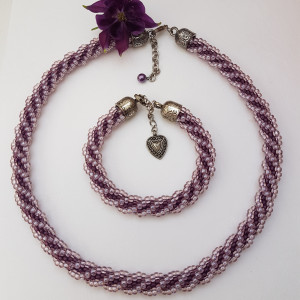 Komplet Biżuterii z Koralików Fioletowy Crystal