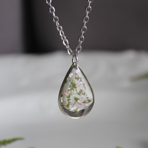 Srebrna łezka zawieszka srebrny wisiorek kwiat naszyjnik żywica z żywicy suszone kwiaty z kwiatami naturalne żywe kwiaty