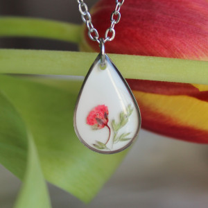 Srebrna łezka zawieszka srebrny wisiorek kwiat naszyjnik żywica z żywicy suszone kwiaty z kwiatami naturalne żywe kwiaty