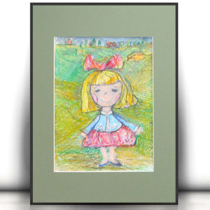 dziewczynka rysunek A4, obrazek z dziewczynką, kolorowy obrazek 21x30, obrazek do pokoju dziewczynki, rysunek dla dziewczynki