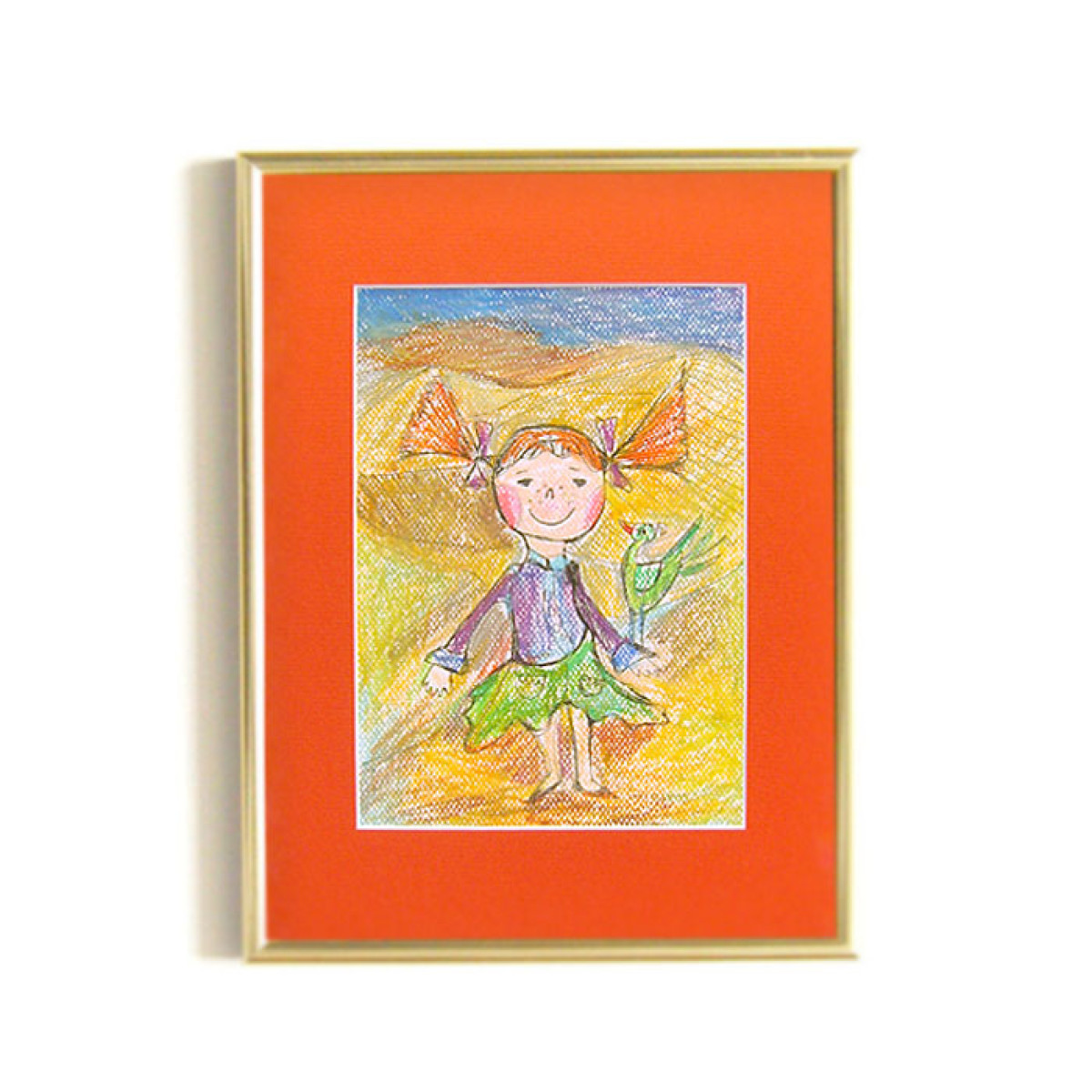 dziewczynka rysunek w ramce, oprawiony obraz dla dziewczynki,  Pippi obraz A4, dekoracja do pokoju dziewczynki, komunia prezent, chrzest prezent, dziewczynka prezent na komunię