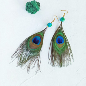 Kolczyki z chryzokolą i pawiem