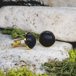 Złote spinki do mankietów koszuli z lawą wulkaniczną / #19