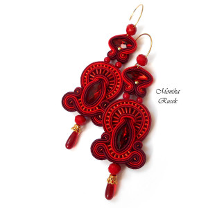 CZERWONE KOLCZYKI SUTASZ bordowe 100% hand made