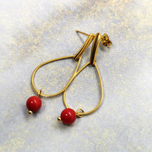 Pozłacane kolczyki z koralem c949