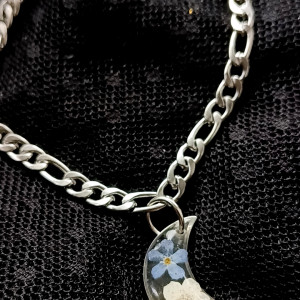 Srebrna bransoletka księżyc niezapominajka biały kwiatek