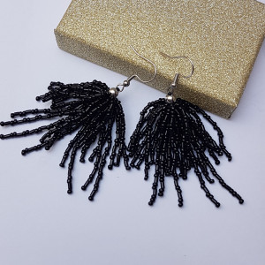 Kolczyki Boho Czarne Pędzelki z Koralików