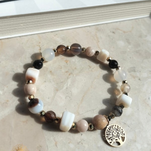 Bransoletka z Jaspisów ,Kamieni Słonecznych, Agatów z przekładkami z Hematytów