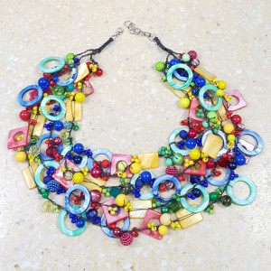 5737 czerwony, żółty, zielony, granatowy naszyjnik