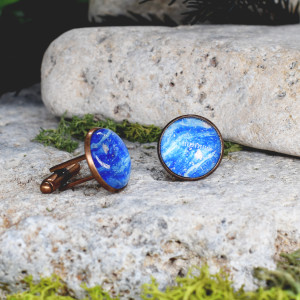 Miedziane spinki do mankietów koszuli z niebieskim oczkiem #30