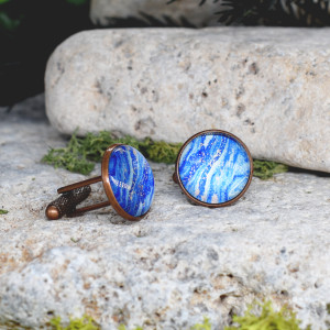 Miedziane spinki do mankietów koszuli z niebieskim oczkiem #32