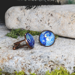 Miedziane spinki do mankietów koszuli z niebieskim oczkiem #35