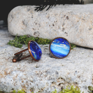 Miedziane spinki do mankietów koszuli z niebieskim oczkiem #36