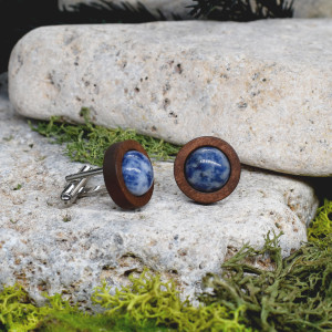 Drewniane spinki do mankietów koszuli z niebieskim awenturynem #45