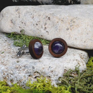 Drewniane spinki do mankietów koszuli z ametystem #46