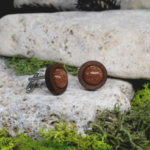 Drewniane spinki do mankietów koszuli z piaskiem pustyni #48