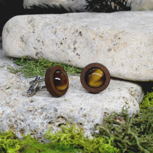 Drewniane spinki do mankietów koszuli z tygrysim okiem #49