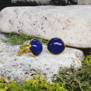 Złote spinki do mankietów koszuli z lapisem lazuli #53