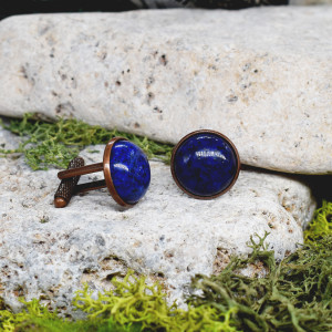 Miedziane spinki do mankietów koszuli z lapisem lazuli #56
